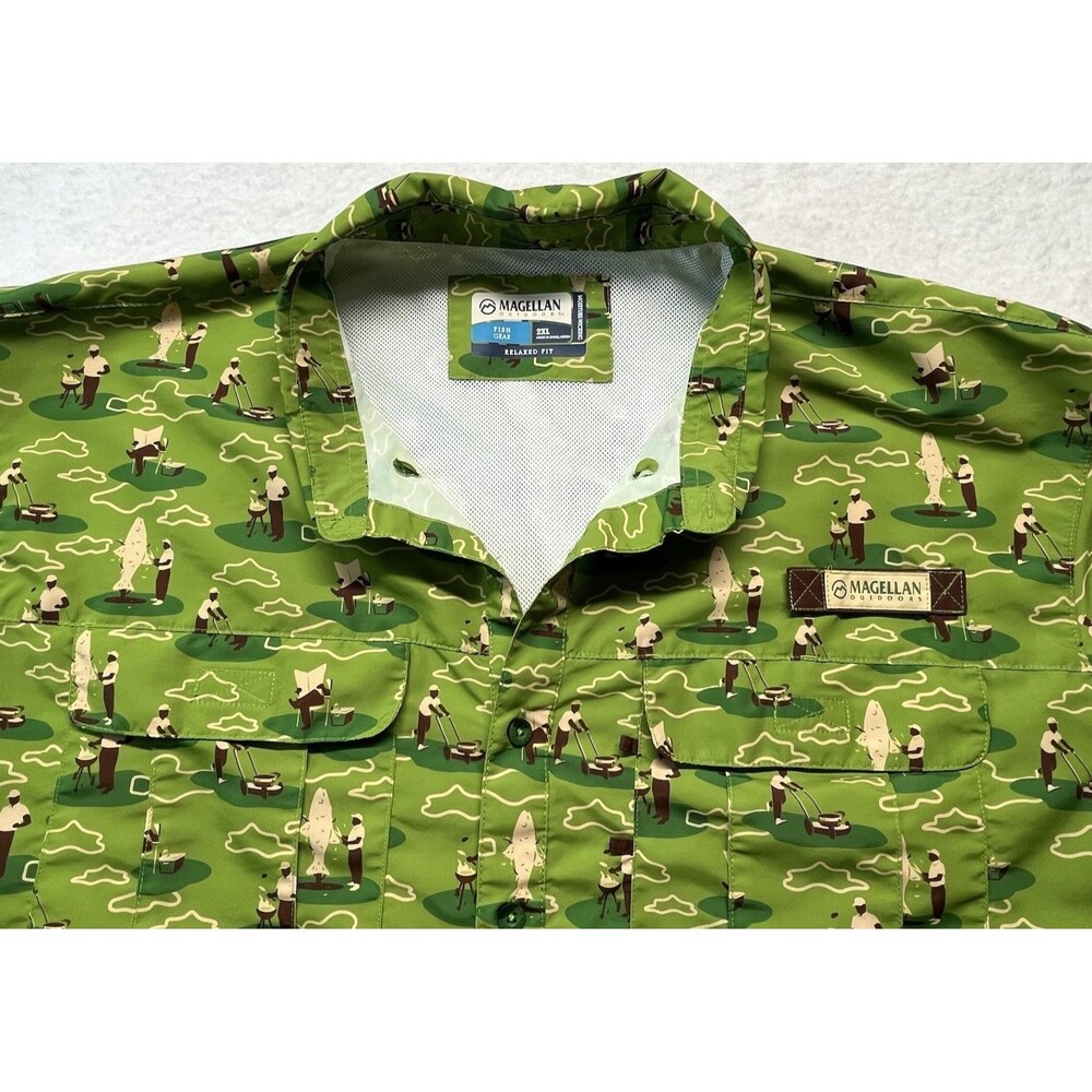 Magellan Shirt Mens 2XL Laguna Madre Button Down Fish Gear Dad Camo AOP Outdoor